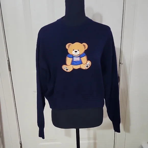 Womens Navy Sweater with Bear Design - Picture 6 of 10